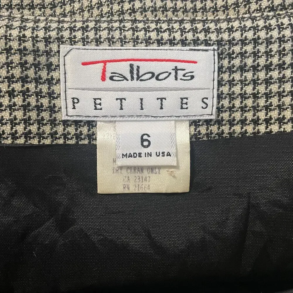 Vintage Talbots Pencil Skirt Size 6 Petite Black Gold Houndstooth Academia 90s